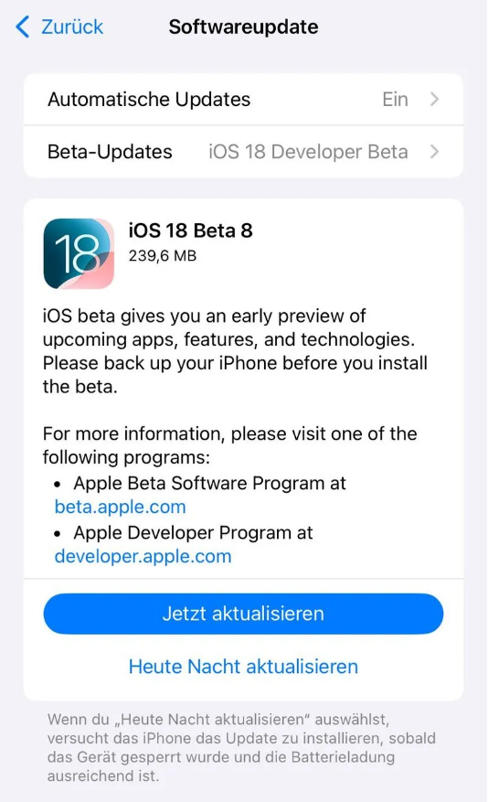 鞍山苹果手机维修分享苹果 iOS / iPadOS 18 开发者预览版 Beta 8 发布 